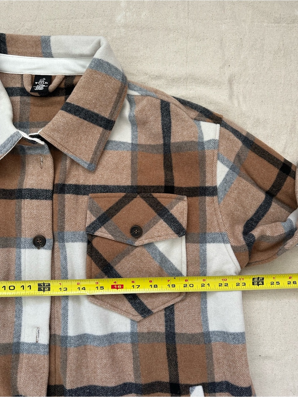 Woolx Sawyer Merino Wool Plaid Shacket XL Brown Beige Oversized Shirt Jacket - Picture 4 of 12